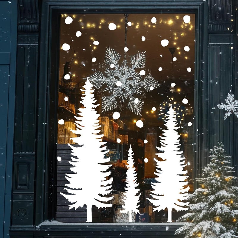 Whaline 25.5" H Large Christmas Window Clings White Xmas Tree Window Decals Winter Snowflake Reusable Anti-Collision Windows Decor for Holiday Home Glass Mirror Decor, 8 Sheets - Image 2